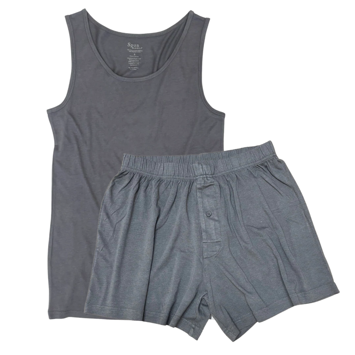 Charcoal grey bamboo tank top and boxer shorts set