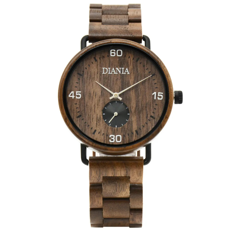 Llanera steel and black walnut watch front view