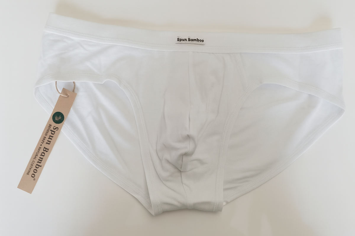 White bamboo viscose briefs with product tag