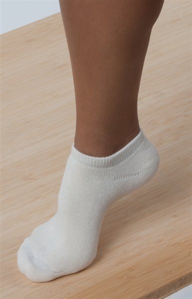 Natural white bamboo viscose no-show sport sock worn on the foot