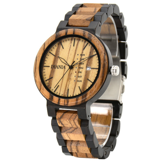 Corberà black sandalwood and zebrawood watch upright to the side