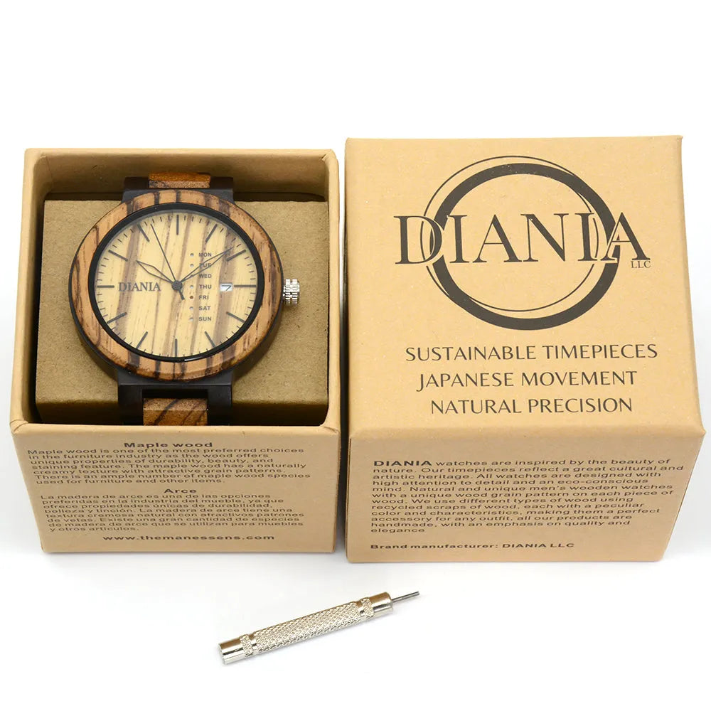 Corberà black sandalwood and zebrawood in cardboard box and metal screwdriver