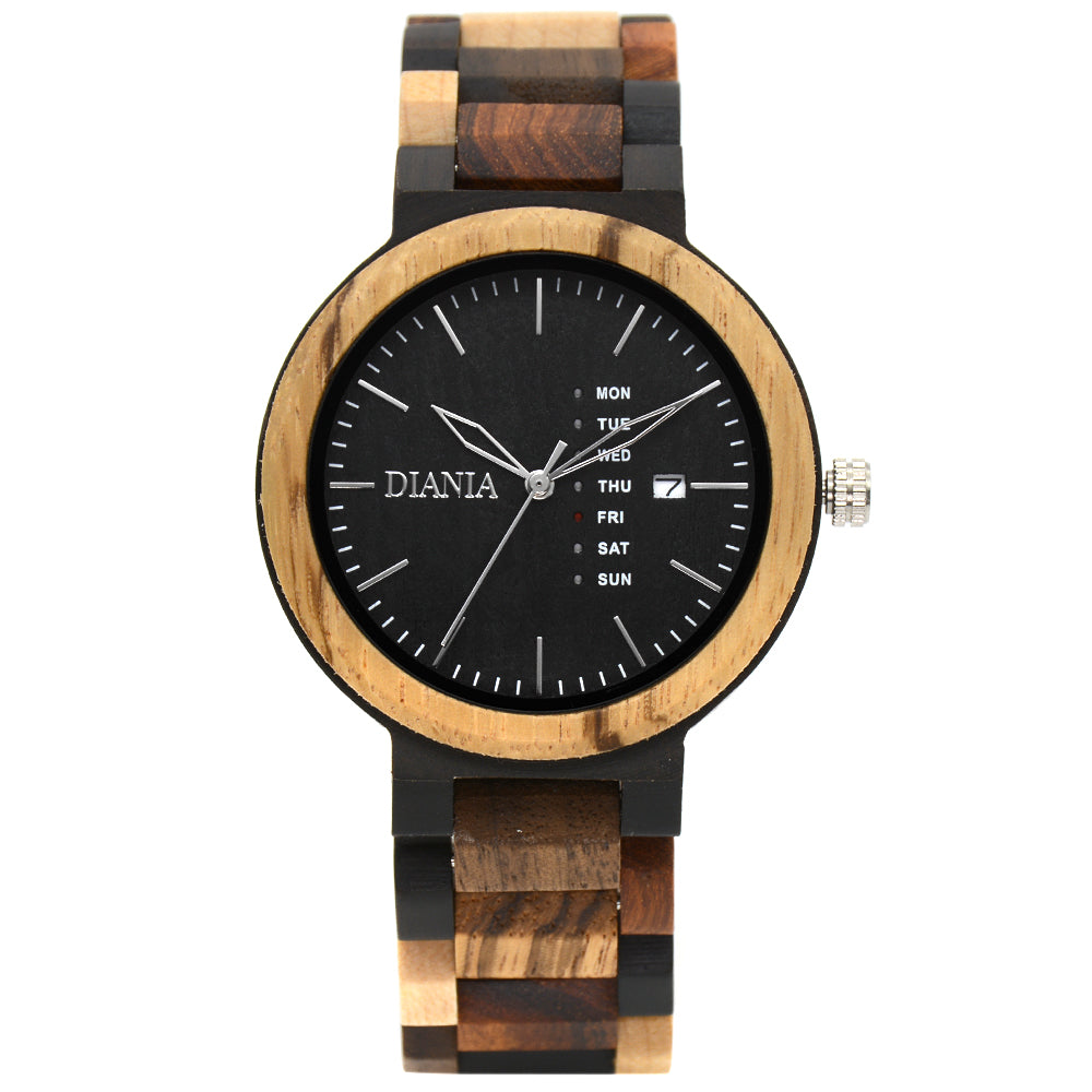 Rotglà black sandalwood and zebrawood watch front view