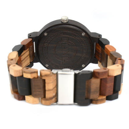 Rotglà black sandalwood and zebrawood watch view from the back