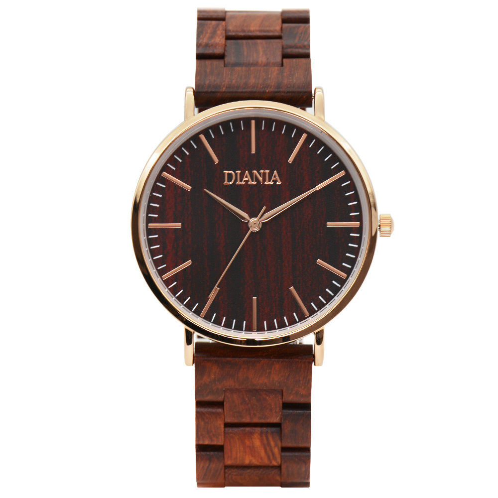 Vallada stainless steel and red sandalwood watch front view