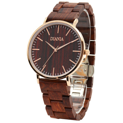 Vallada stainless steel and red sandalwood watch upright