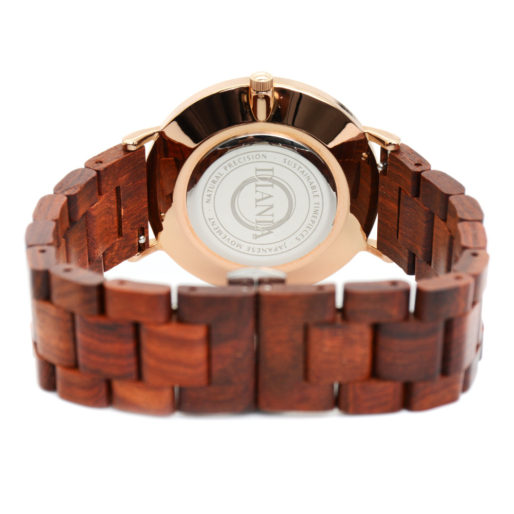 Vallada stainless steel and red sandalwood watch from back