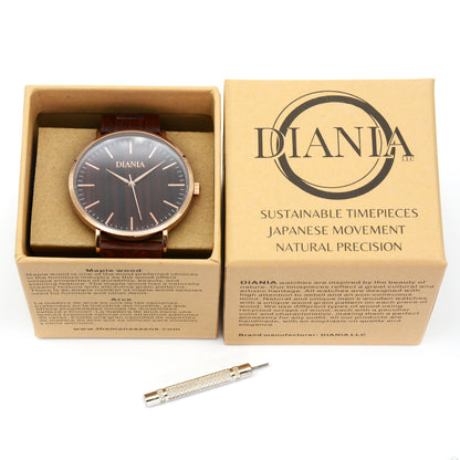 Vallada stainless steel and red sandalwood watch in cardboard box and screwdriver