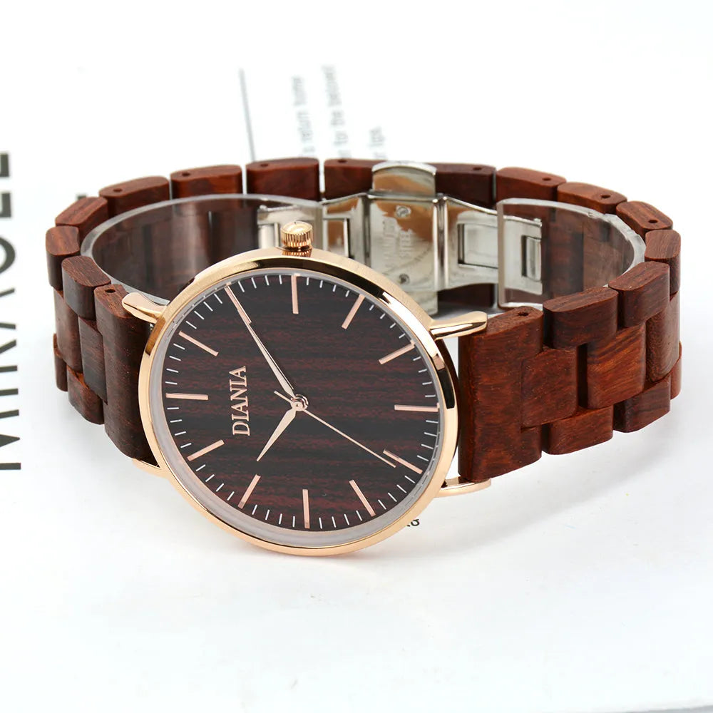 Vallada stainless steel and red sandalwood watch laying on the side