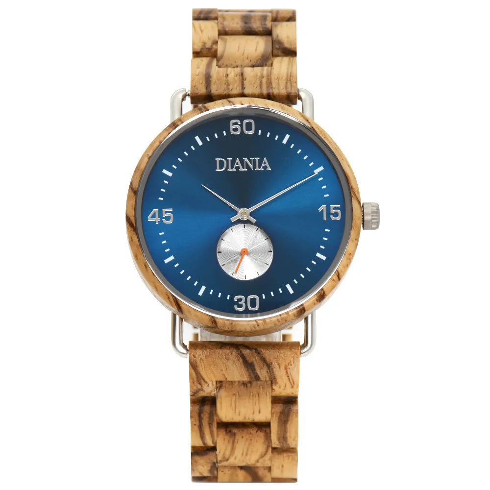 Ranes steel and zebrawood watch front view