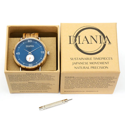 Ranes steel and zebrawood watch in carboard box and screwdriver