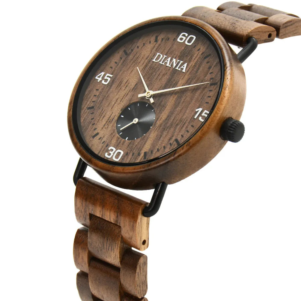 Llanera steel and black walnut watch closeup