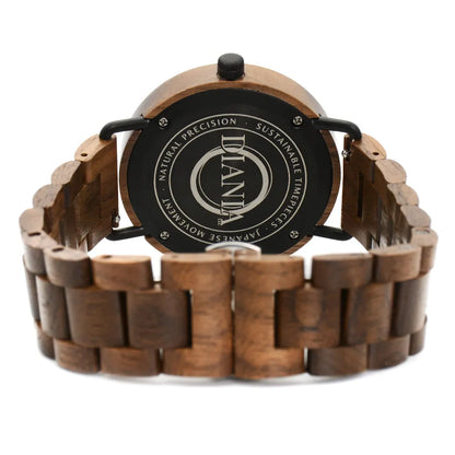 Llanera steel and black walnut watch view from the back