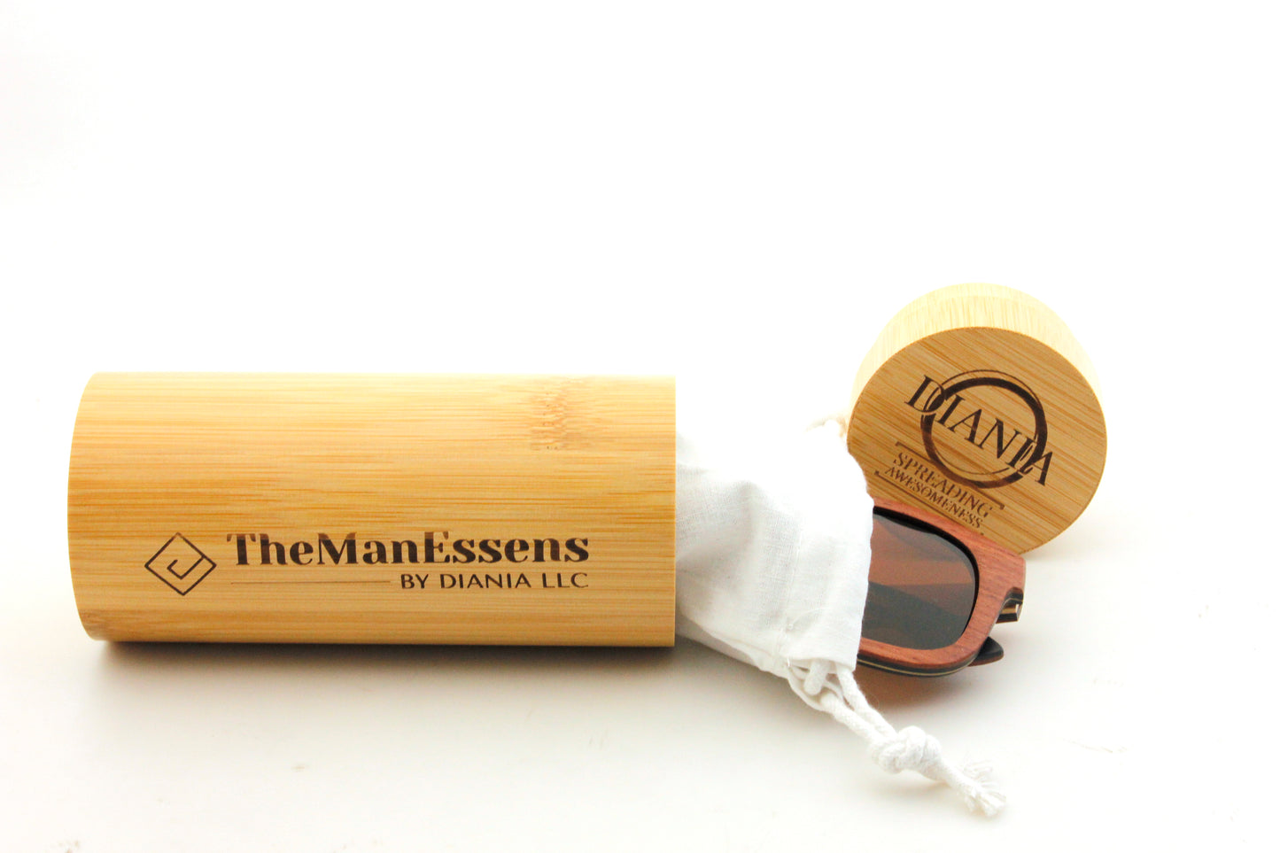 Els Plans bubinga Skateboard Wood Sunglasses inside cotton bag and bamboo cilinder case