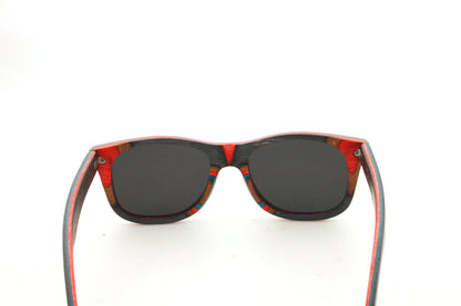 Penya-Roja black skateboard wooden sunglasses view from the back