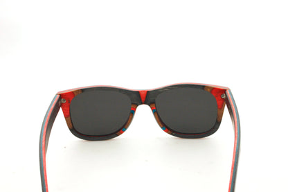 Penya-Roja black skateboard wooden sunglasses view from the back