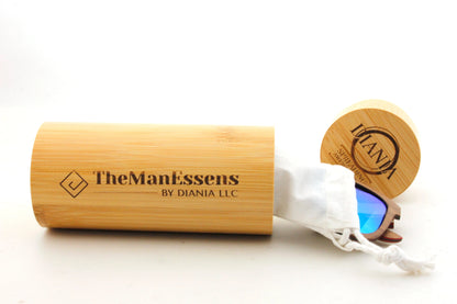 Menejador Layered Walnut Wood Sunglasses inside cotton back and bamboo cilinder case