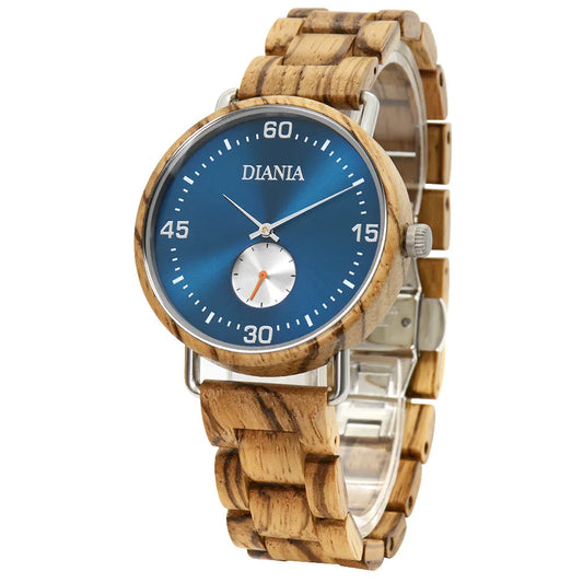 Ranes steel and zebrawood watch upright