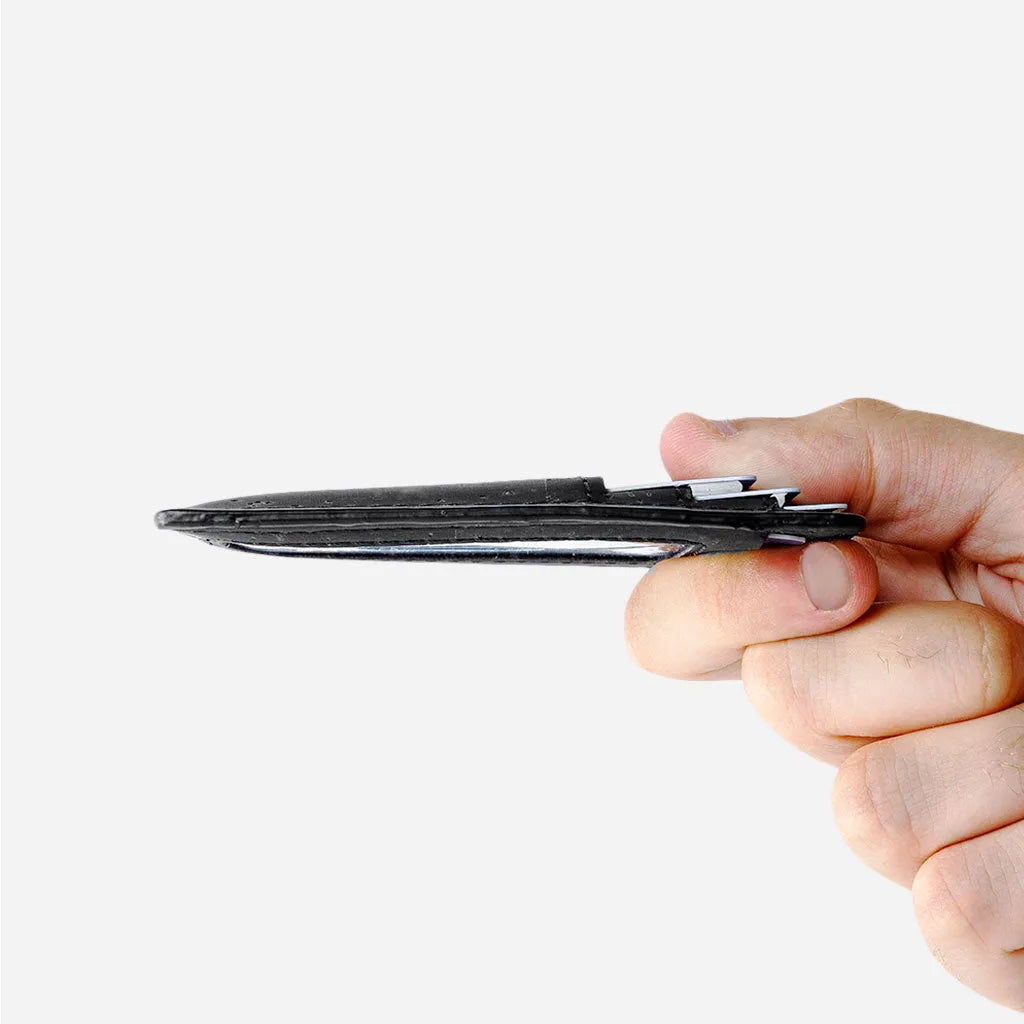 Side Horizontal view of the cards holder wallet. Showing its thicness.