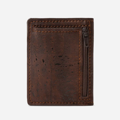 Back Side of The Slim wallet with Coins Pocket, Brown Cork.