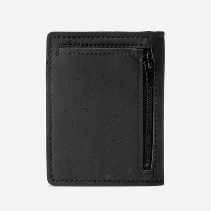 Back Side of The Slim wallet with Coins Pocket, Black Cork.