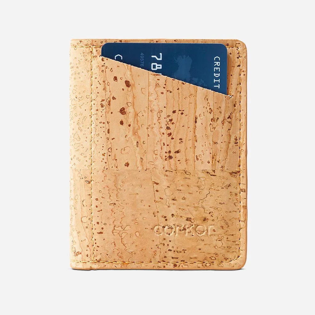 Front Side of The Slim Wallet. Light Brown Cork.