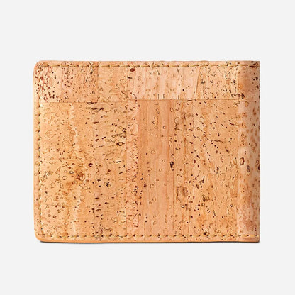 Back Side of The Vegan Minimalist Cork Wallet with coin pocket. Light Brown Cork.