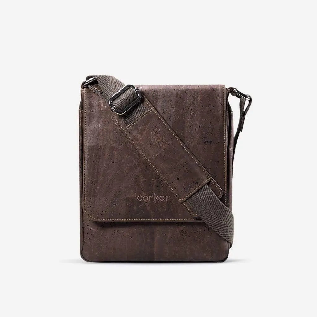 Corkor Vegan Messenger Bag Medium Brown