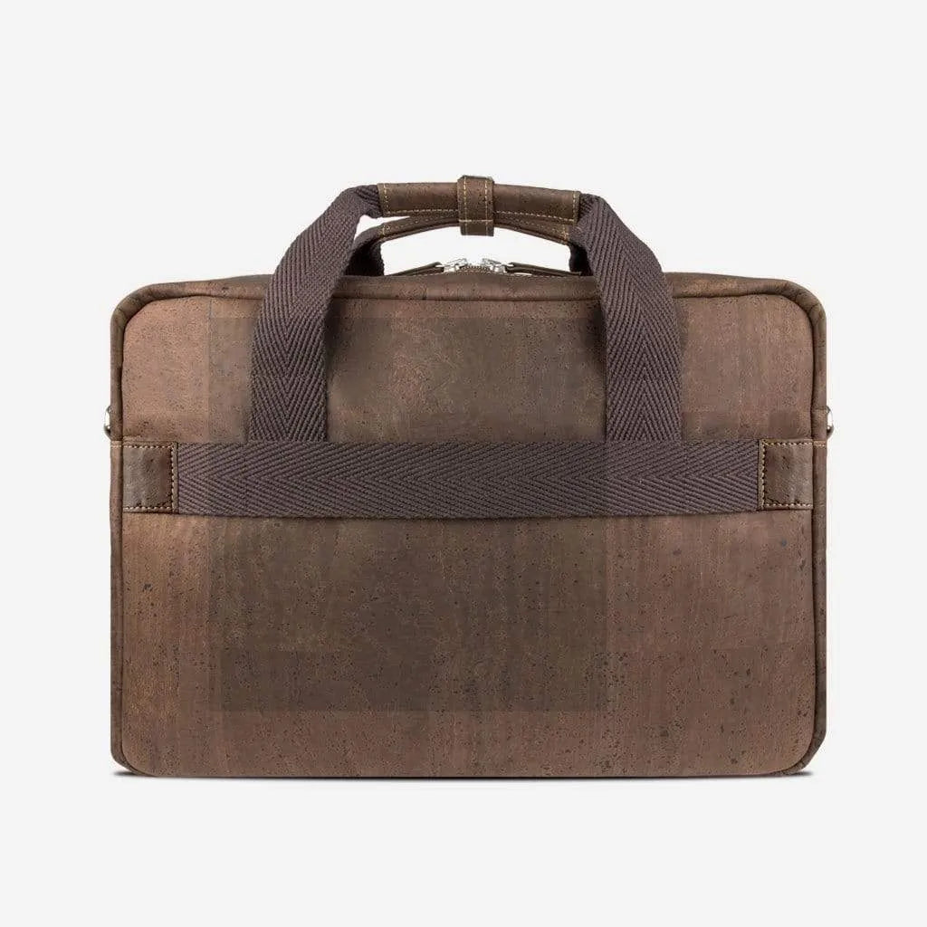 Brown cork briefcase, back view
