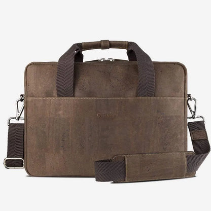 Cork briefcase for men in brown cork, made in Portugal, with shoulder strap
