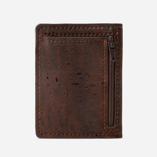 Back Side of The Slim wallet with Coins Pocket, Brown Cork.