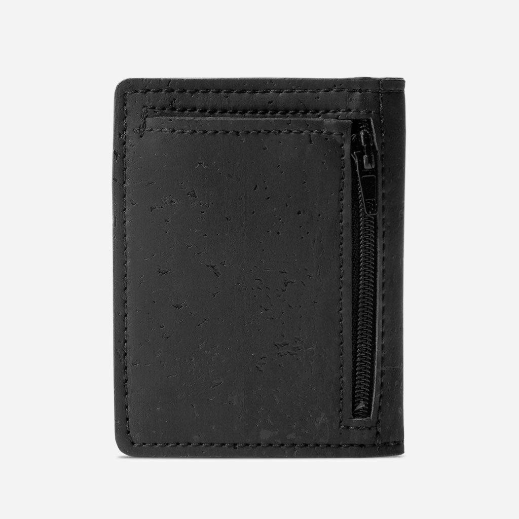 Back Side of The Slim wallet with Coins Pocket, Black Cork.