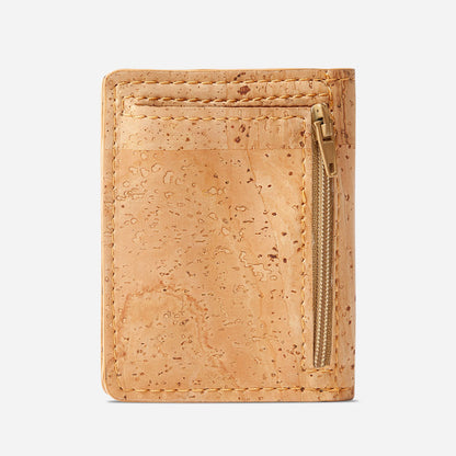 Back Side of The Slim wallet with Coins Pocket, Light Brown Cork.