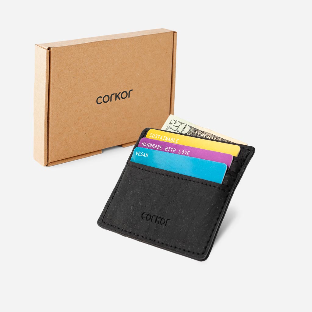 The vegan card holder wallet and its box.