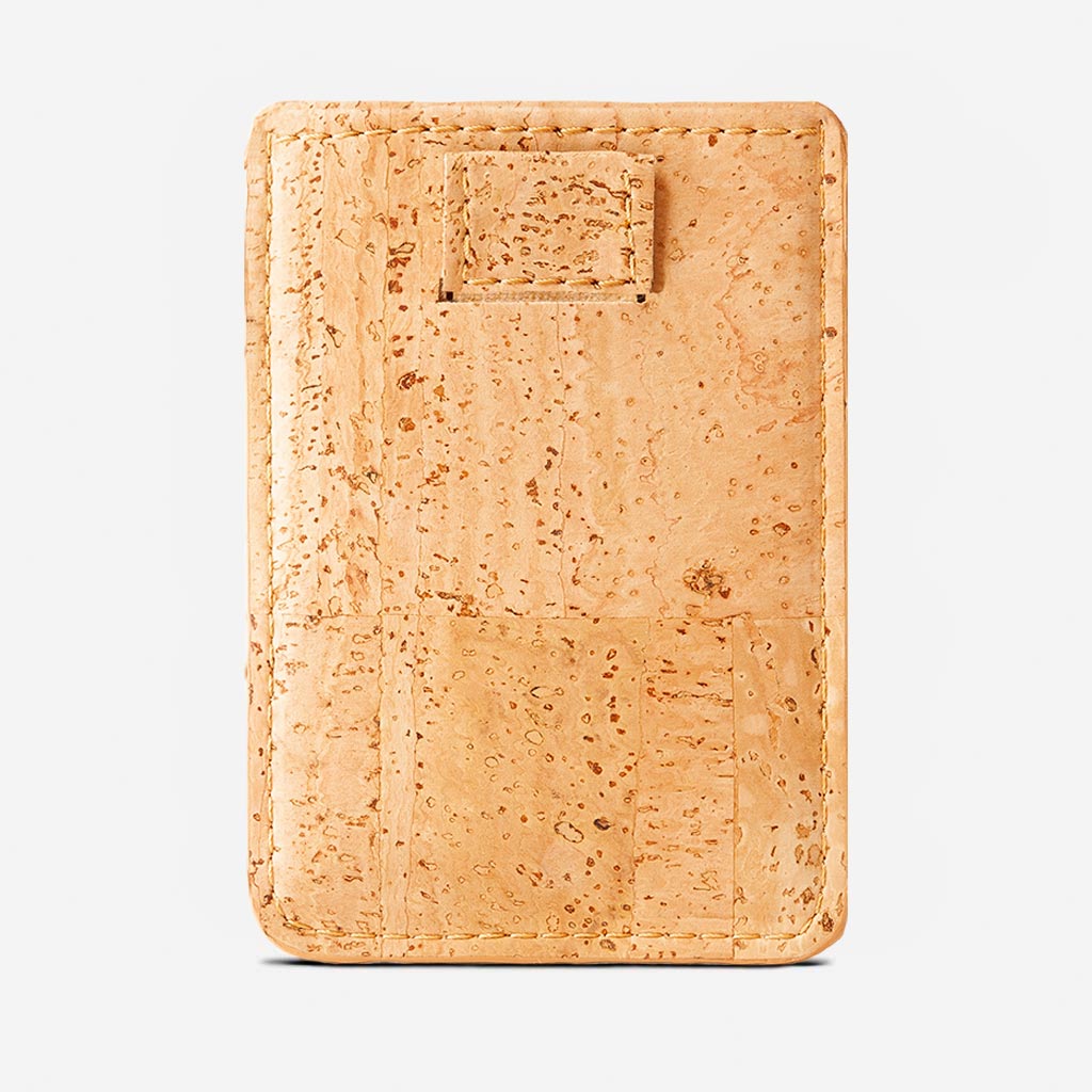 Back Side of The Vegan Minimalist Cork Card Sleeve Wallet. Light Brown Cork.