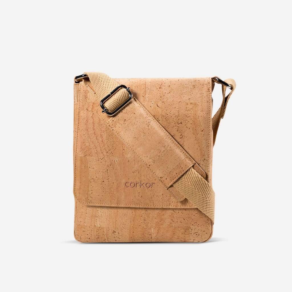 Corkor Vegan Messenger Bag Medium Light Brown